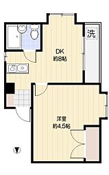 カトレアハウス 2階1DKの間取り