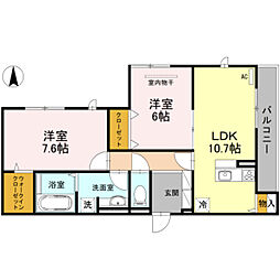おおさか東線 衣摺加美北駅 徒歩13分の賃貸アパート 1階2LDKの間取り