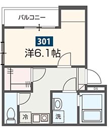 MELDIA武里IV 3階1Kの間取り