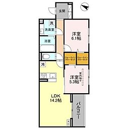 D-ROOM八幡町 3階2LDKの間取り