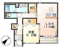 ブラン 1階1LDKの間取り
