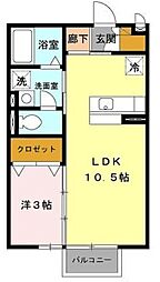 パークサイドK 2階1LDKの間取り