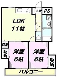 JR中央線 八王子駅 バス30分 元八事務所下車 徒歩4分の賃貸マンション 3階2LDKの間取り