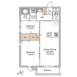 ザ・フォレスト立川 1階2LDKの間取り