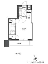 オーキッドレジデンス上野稲荷町 1階1Kの間取り