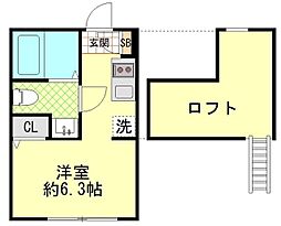 プロスペリテ 2階ワンルームの間取り
