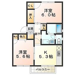 セピアコートA棟 2Kの間取図画像