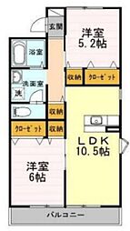 グランデール 1階2LDKの間取り