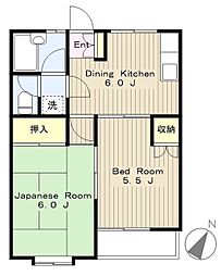 JR横浜線 矢部駅 徒歩21分の賃貸アパート 1階2DKの間取り