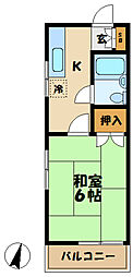 ハイツ富沢 2階1Kの間取り