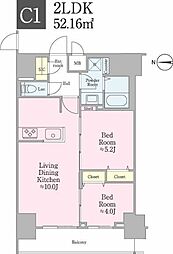 クロスレジデンス飯田橋 13階2LDKの間取り