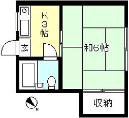 松林コーポ 2階1Kの間取り