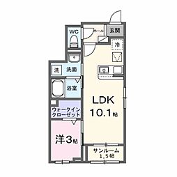 第2コーポマルニ 1LDKの間取図画像