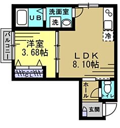 KH谷津 2階1LDKの間取り