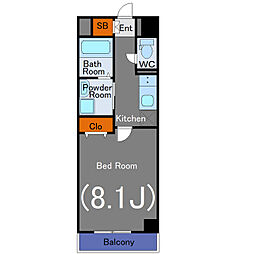 ポルト・ソーレ 3階1Kの間取り