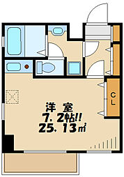 聖蹟Rio 3階ワンルームの間取り
