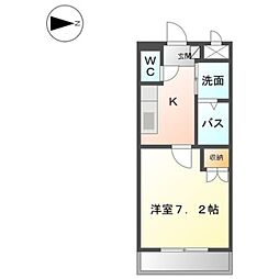 レジデンス塩屋 2階1Kの間取り