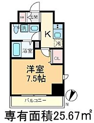 JR山手線 田端駅 徒歩10分の賃貸マンション 4階1Kの間取り