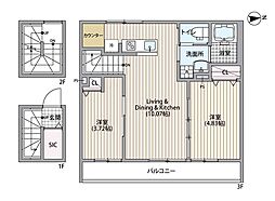 東京メトロ副都心線 東新宿駅 徒歩2分の賃貸アパート 3階2LDKの間取り