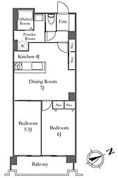 六本木ビュータワー 15階2DKの間取り