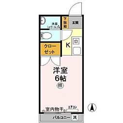 サンアベニュー国立 2階1Kの間取り