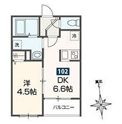ＭＥＬＤＩＡ鷹の台 1階1DKの間取り