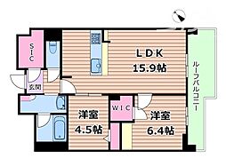 リビエナ グラン 新梅田 2LDKの間取図画像