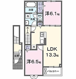 ジェルメ柏B棟 2LDKの間取図画像