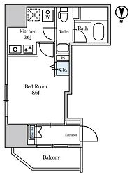 エスタート入谷1 4階1Kの間取り