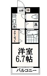 西河マンション 2階1Kの間取り