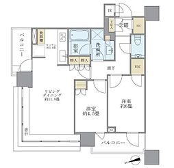 ブリリアタワーズ目黒サウスレジデンス 2LDKの間取図画像