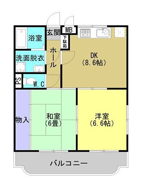 グランドハイツ関根ＩＩ 101｜栃木県宇都宮市鶴田町(賃貸マンション2DK・1階・50.54㎡)の写真 その2