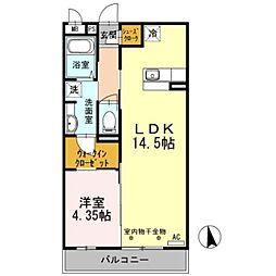 ロータス府中 2階1LDKの間取り