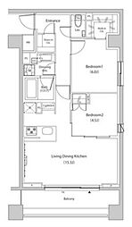 ザ・パークハビオ目黒プレイス 8階2LDKの間取り