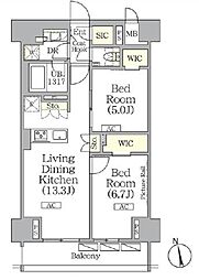 ザ・パークハビオ神楽坂レジデンスサウス 1階2LDKの間取り