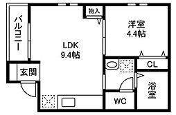 仮称)道場北2丁目新築AP 1LDKの間取図画像