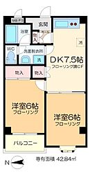 ヴィレヂ・ハピネス3B棟 2DKの間取図画像