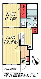 シャーロットタウンVI 1階1LDKの間取り