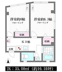 フジマンション 2階2Kの間取り