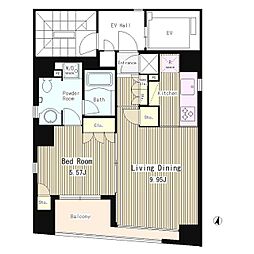 コートラクリア日本橋 1LDKの間取図画像