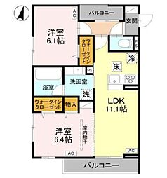 ふじみ野市ふじみ野4丁目アパート 2LDKの間取図画像