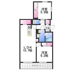 シャーメゾン　爽 2階2LDKの間取り