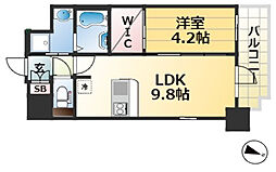 クリエイトビュー三宮磯上公園 15階1LDKの間取り
