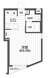 メイクスデザイン用賀 3階1Kの間取り