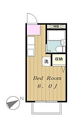 サンライズサトウ 2階1Kの間取り