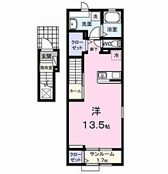 ヒルズ山王林 2階ワンルームの間取り
