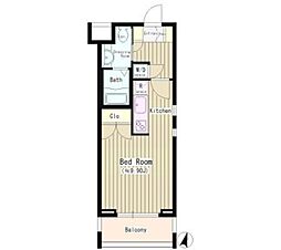 フォーフロント 2階ワンルームの間取り