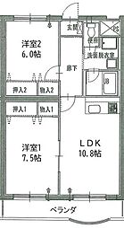 ベアーつきみ野 2LDKの間取図画像