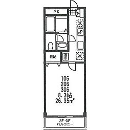 ジャスティス 1Kの間取図画像
