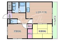 大阪モノレール本線 宇野辺駅 徒歩16分の賃貸マンション 1階2LDKの間取り